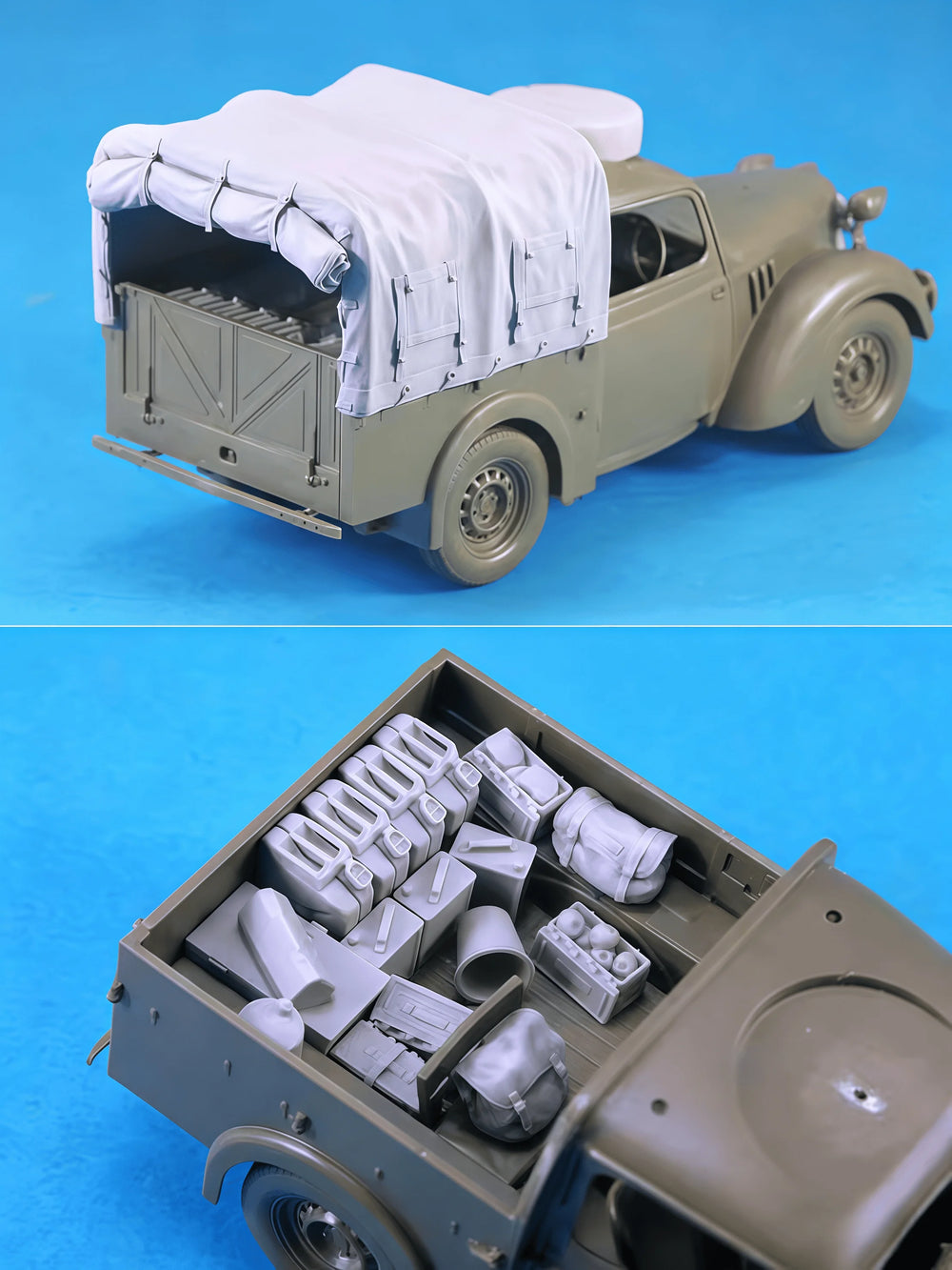 1/35 WWII Light Truck with Cargo Cover, Resin Model Vehicle Kit, Unassembled and Unpainted