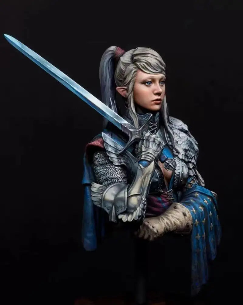 1/10 Female Elf Warrior Swordsman, Resin Model Bust Kit, Fantasy Theme, Unassembled and Unpainted