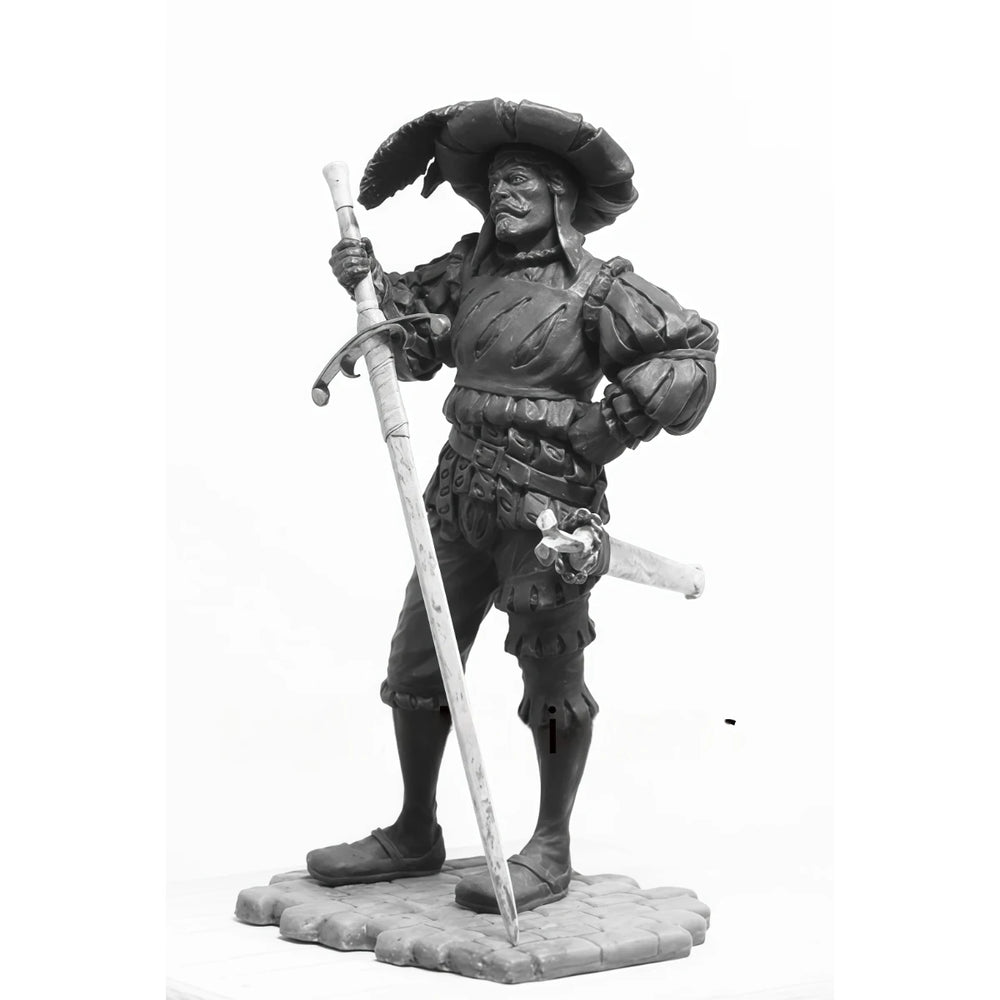 1/24 Warrior with Feathered Hat and Longsword, Resin Model Figure Kit, Fantasy Theme, Unassembled and Unpainted