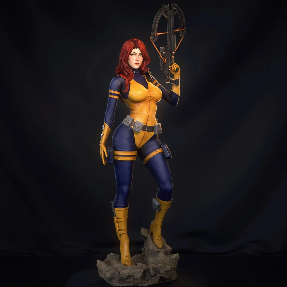 1/24 Red-Haired Warrior in Blue and Gold Tactical Suit, Resin Model Figure Kit, Fantasy Theme, Unassembled and Unpainted