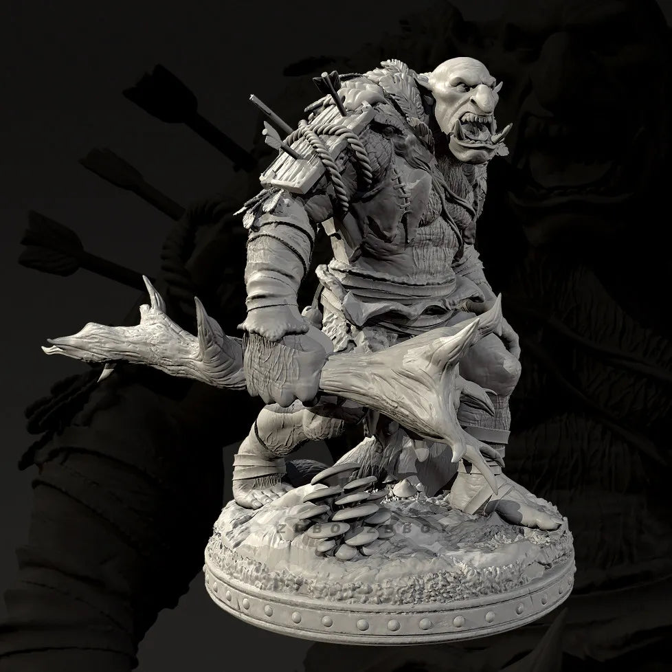 75mm Tusked Orc Barbarian with Bone Club, Resin Model Figure Kit, Fantasy Theme, Unassembled and Unpainted