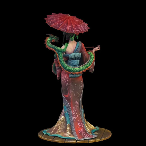 1/24 Dragon Umbrella Woman, Resin Model Figure Kit, Fantasy Theme, Unassembled and Unpainted