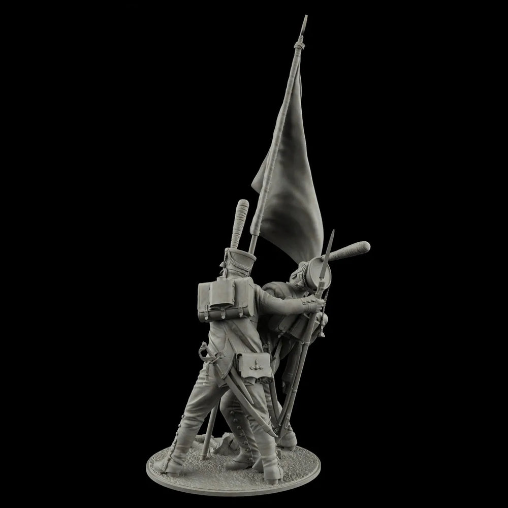 75mm Napoleonic Infantry Flag Bearers, 2 Figures, Resin Model Figure Kit, Unassembled and Unpainted