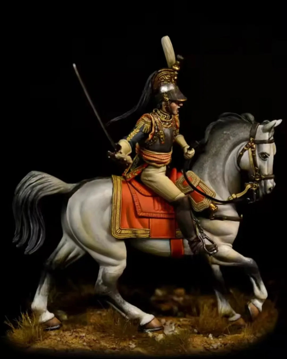 54mm Napoleonic French Cuirassier Officer with Raised Sword, Resin Model Figure Kit, Unassembled and Unpainted