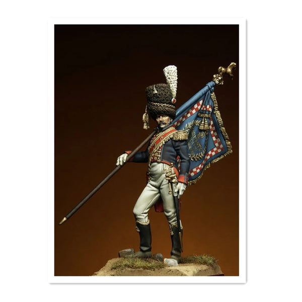 54mm Napoleonic French Imperial Guard with Flag, Resin Model Figure Kit, Unassembled and Unpainted