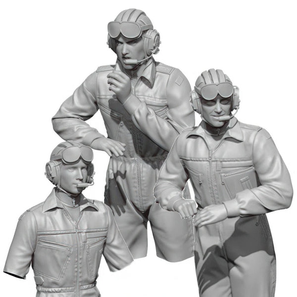 1/35 WWII German Luftwaffe Pilots and Crew, 3 Figures, Resin Model Figure Kit, Unassembled and Unpainted