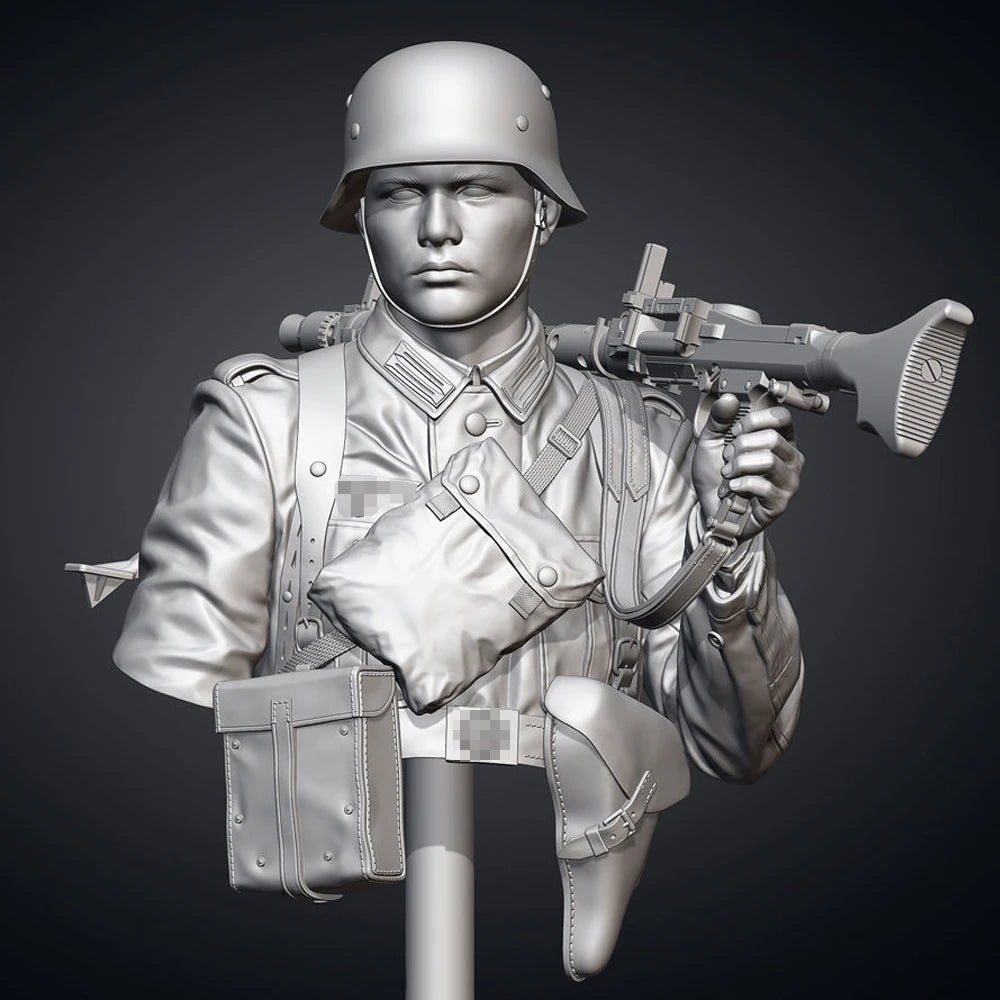 1/10 WWII German MG34 Gunner, Resin Model Bust Kit, Unassembled and Unpainted
