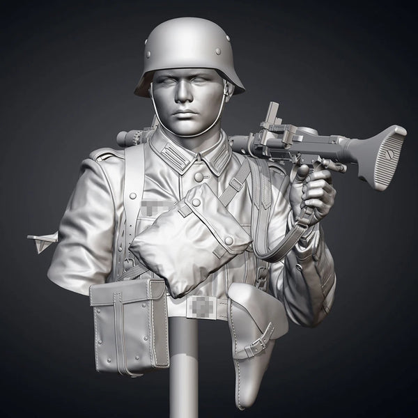 1/10 WWII German MG34 Gunner, Resin Model Bust Kit, Unassembled and Unpainted
