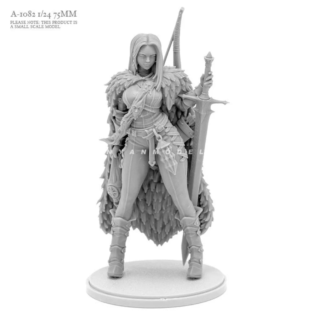 75mm Female Warrior with Feathered Pauldrons, Resin Model Figure Kit, Fantasy Theme, Unassembled and Unpainted