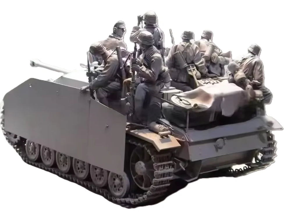 1/16 WWII Military with Armored Vehicle & Infantry, 9 Figures, Resin Model Diorama Kit, Unassembled and Unpainted