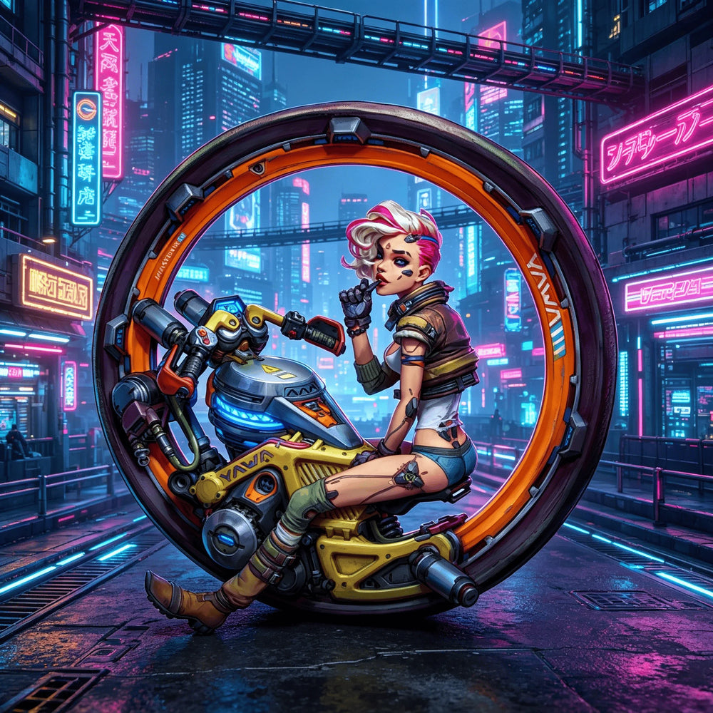 1/24 Biker Girl on Monowheel, Resin Model Bust Kit, Sci-Fi Theme, Unassembled and Unpainted