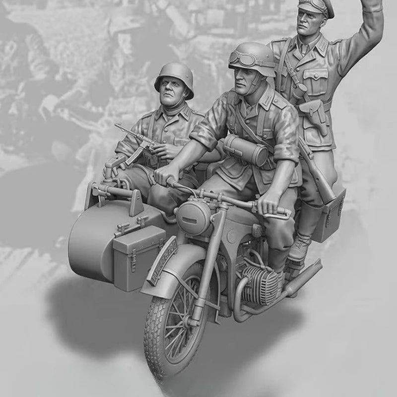 1/35 WWII Motorcycle Squad, 3 Figures, Resin Model Figure Kit, Unassembled and Unpainted