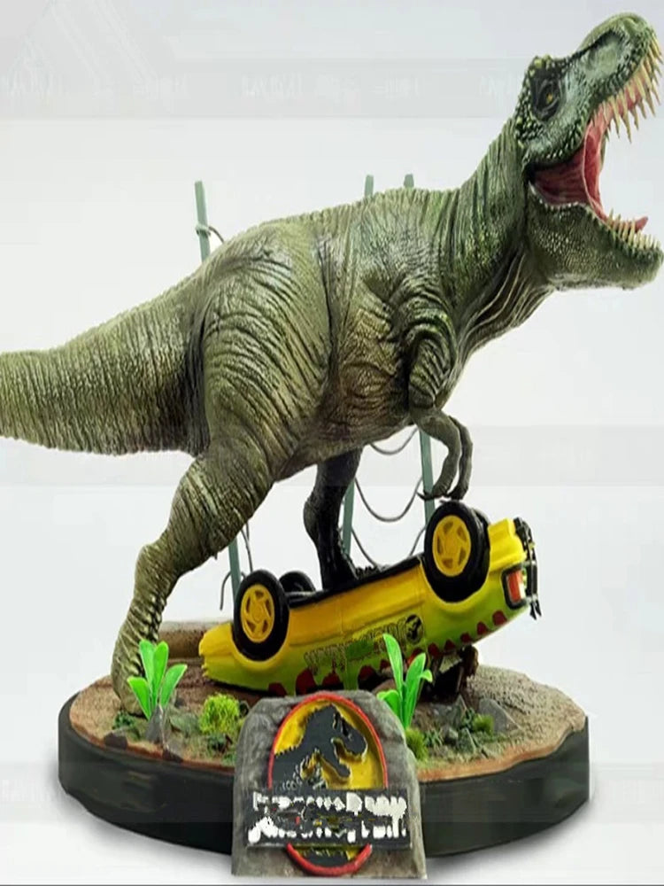 1/24 Ancient Prehistoric T-Rex Dinosaur with Jeep, Resin Model Creature Kit, Unassembled and Unpainted