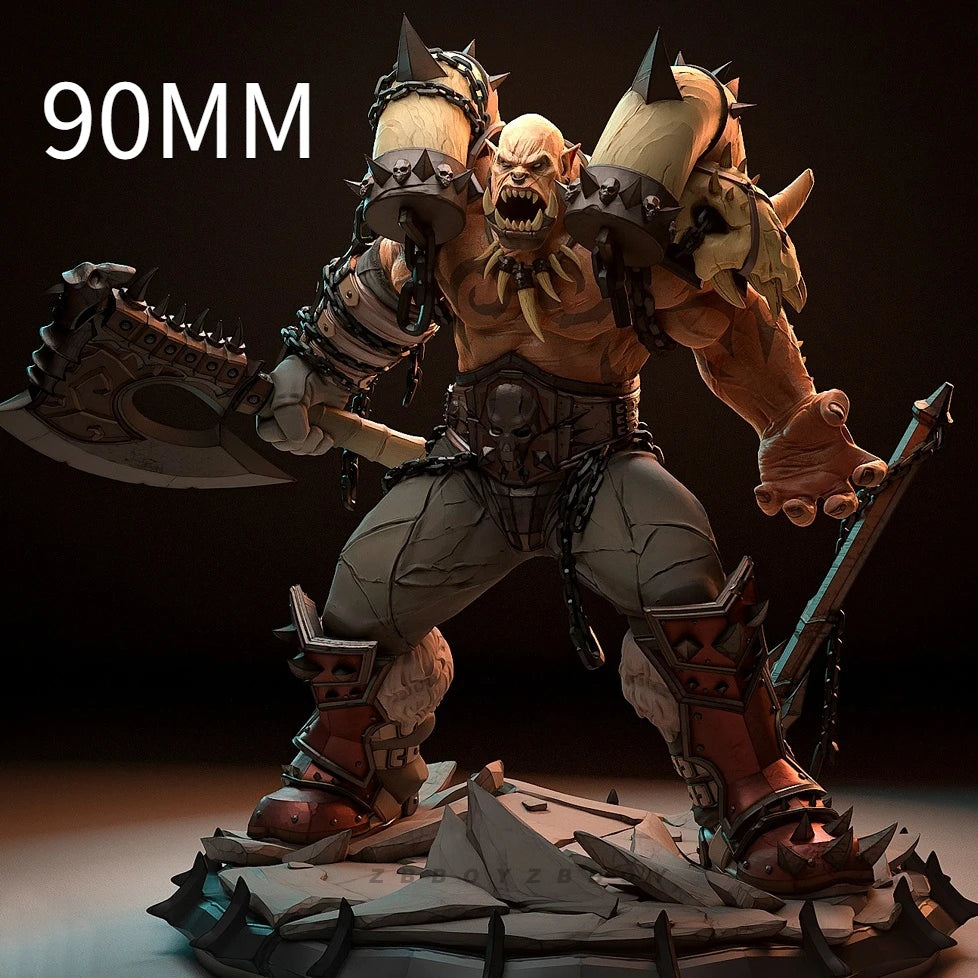 75mm Tusked Orc Warrior Wielding Battle Axe, Resin Model Figure Kit, Fantasy Theme, Unassembled and Unpainted