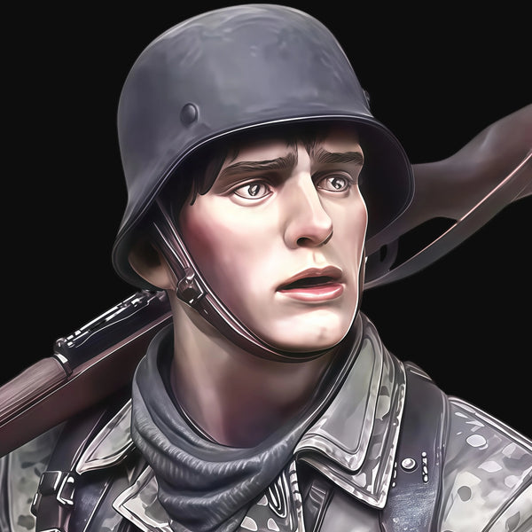 1/10 WWII German Soldier with Mauser Rifle, Resin Model Bust Kit, Unassembled and Unpainted