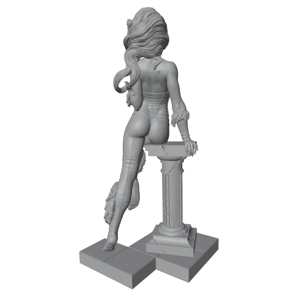 1/24 Classical Warrior Goddess on Column, Resin Model Figure Kit, Unassembled and Unpainted