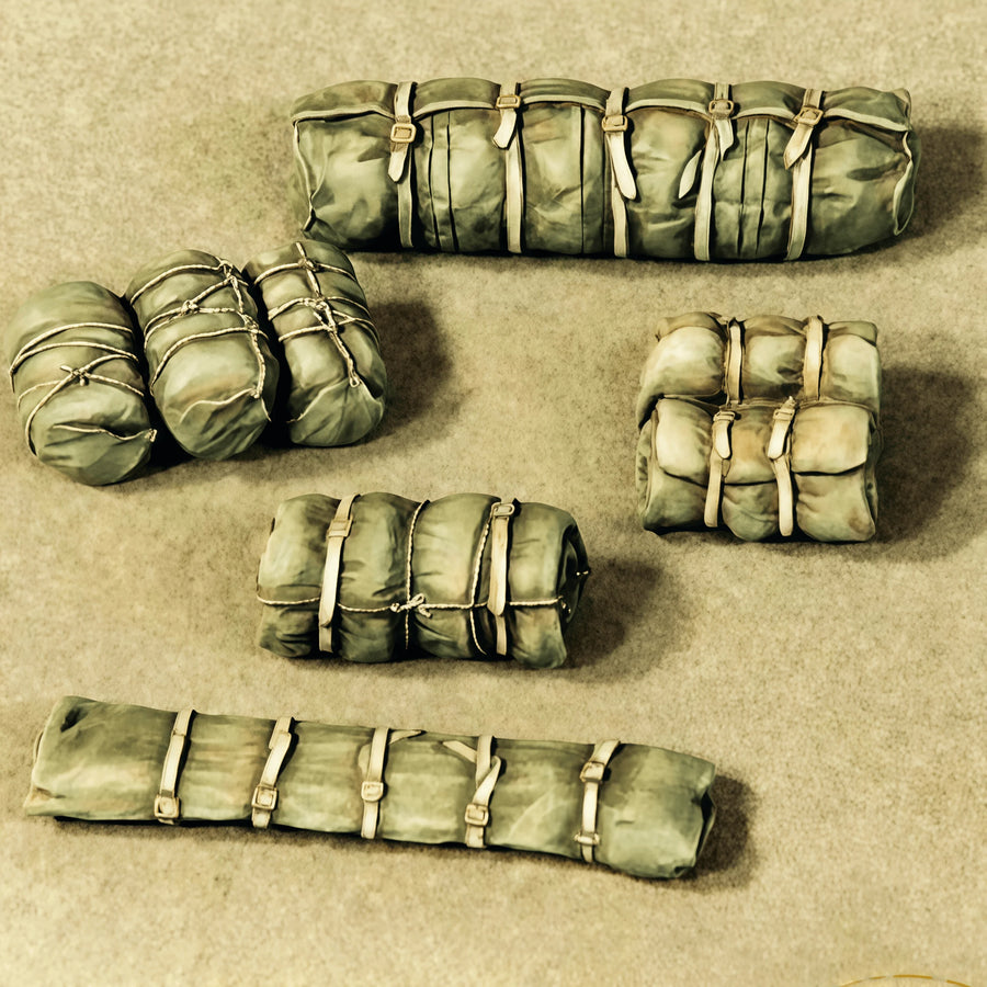 WWII Military Rolled Bedrolls and Gear Bundles Set 1/35 Resin Parts Kit - resin model view 2