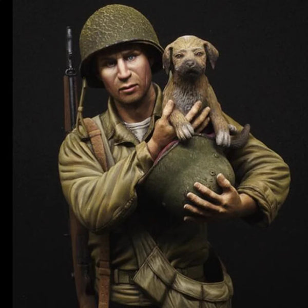1/9 WWII US Infantry with War Dog, Resin Model Bust Kit, Unassembled and Unpainted