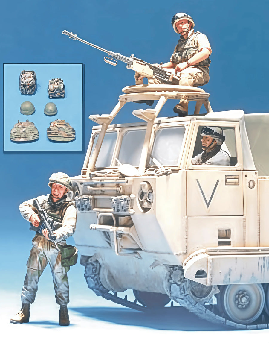 Modern US Army Desert Uniform Crew with Tracked Vehicle 3-Figure Set 1/35 Resin Kit - resin model view 2