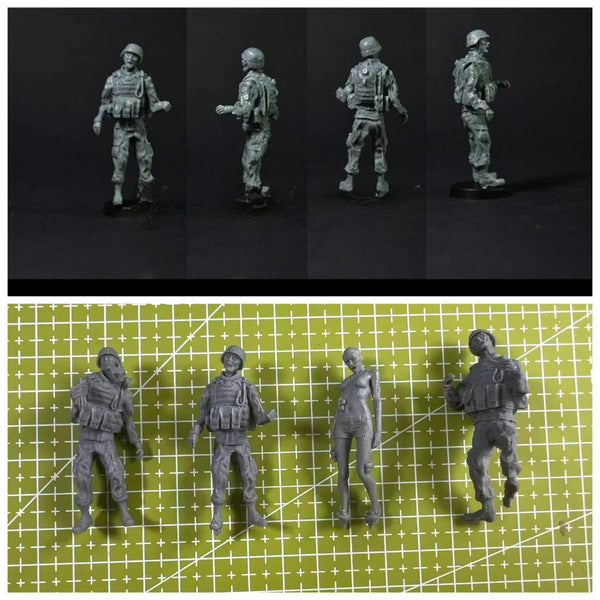 1/35 Modern US Combat Infantry Standing and Prone, 4 Figures, Resin Model Figure Kit, Unassembled and Unpainted