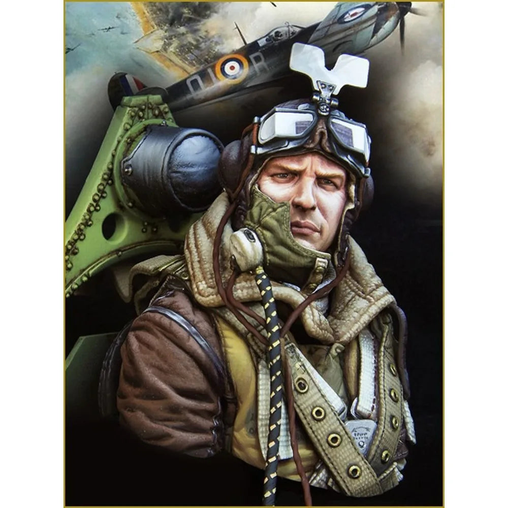 1/10 WWII British Pilot with Oxygen Mask, Resin Model Bust Kit, Unassembled and Unpainted