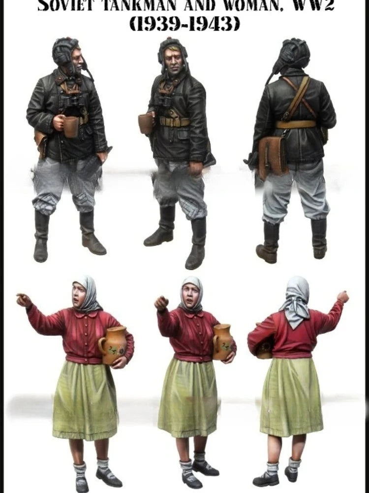 1/35 WWII Soviet Tankman and Civilian Woman, 2 Figures, Resin Model Figure Kit, Unassembled and Unpainted