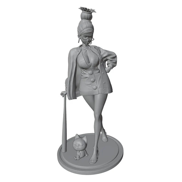 1/24 Girl with White Hair Gold Dress and Cat Companion, Resin Model Figure Kit, Anime Theme, Unassembled and Unpainted