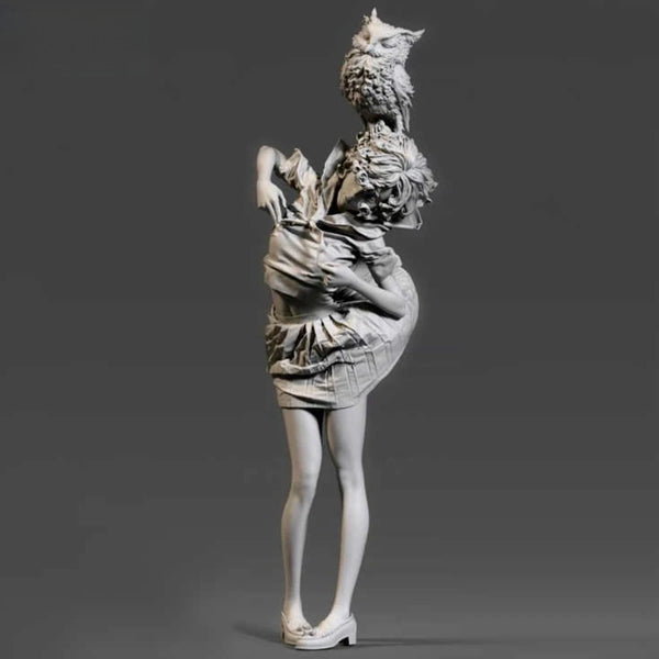 1/6 Female with Owl, 2 Figures, Resin Model Figure Kit, Fantasy Theme, Unassembled and Unpainted