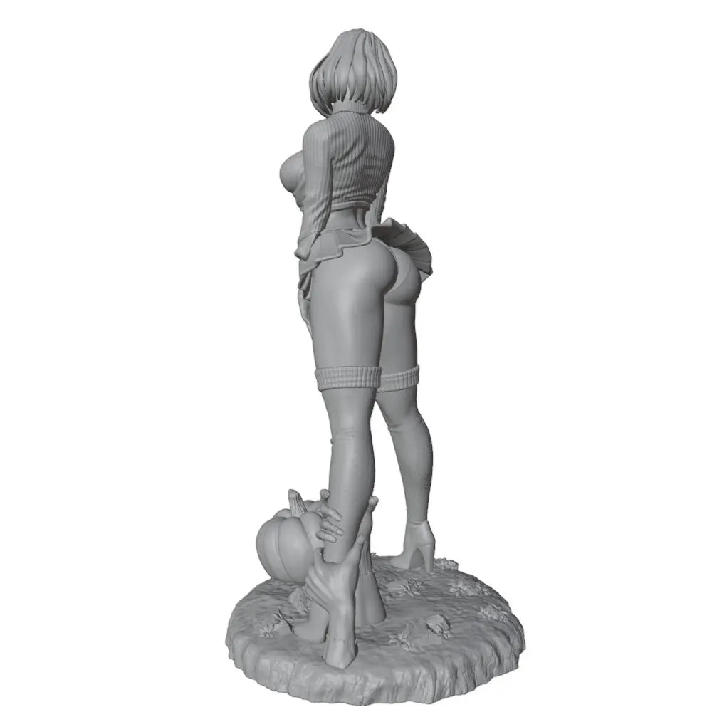 1/24 Autumn Pin-up Standing on Pumpkin, Resin Model Figure Kit, Unassembled and Unpainted
