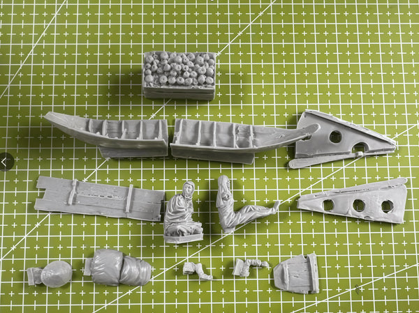 1/35 Two-Person Rowing Boat, 2 Figures, Resin Model Diorama Kit, Historical Theme, Unassembled and Unpainted