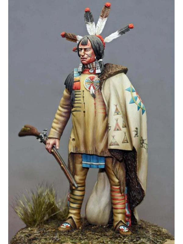 1/24 Plains Warrior in War Bonnet with Rifle, Resin Model Figure Kit, Military Theme, Unassembled and Unpainted