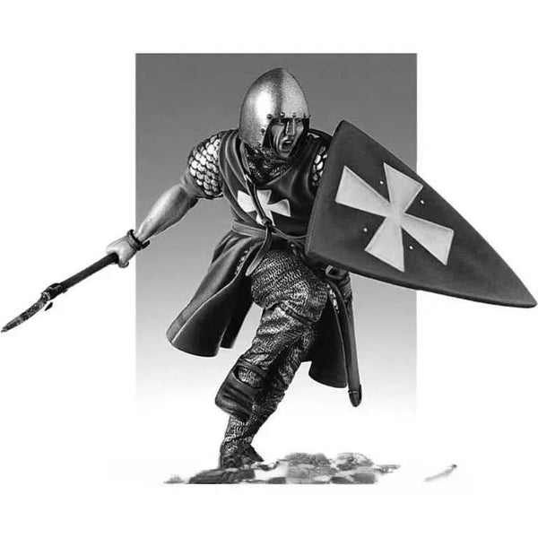 1/24 Medieval Crusader Knight Lunging with Spear, Resin Model Figure Kit, Unassembled and Unpainted
