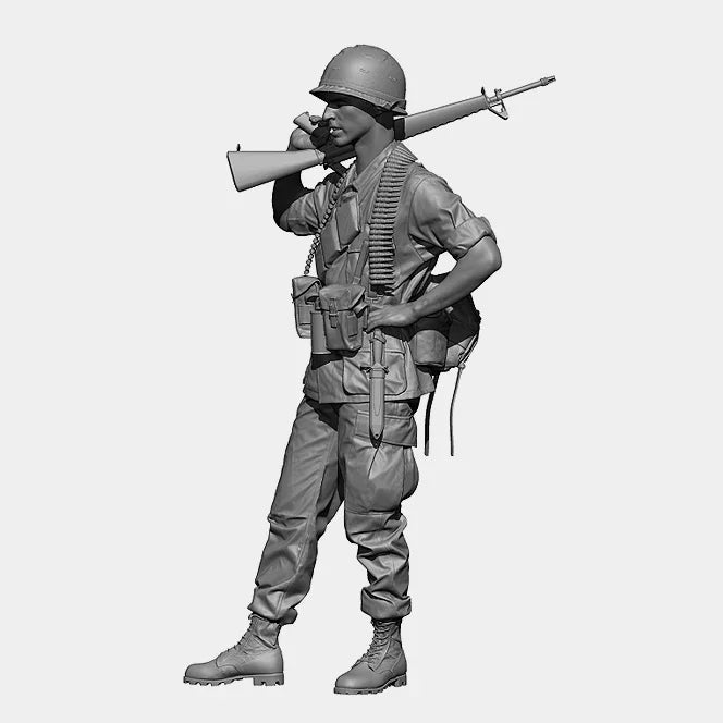 1/35 WWII US Infantryman Standing Alert with Rifle, Resin Model Figure Kit, Unassembled and Unpainted