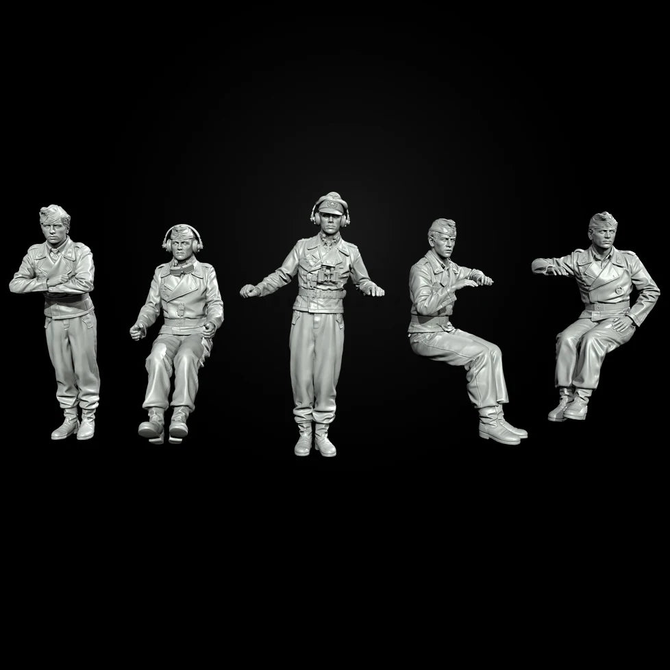 50mm WWII German Panzer IV Crew, 9 Figures, Resin Model Figure Kit, Unassembled and Unpainted