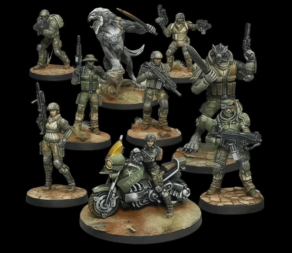 28mm USAriadna Combat Squad, 9 Figures, Resin Model Figure Kit, Sci-Fi Theme, Unassembled and Unpainted
