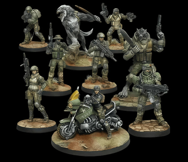 28mm USAriadna Combat Squad, 9 Figures, Resin Model Figure Kit, Sci-Fi Theme, Unassembled and Unpainted