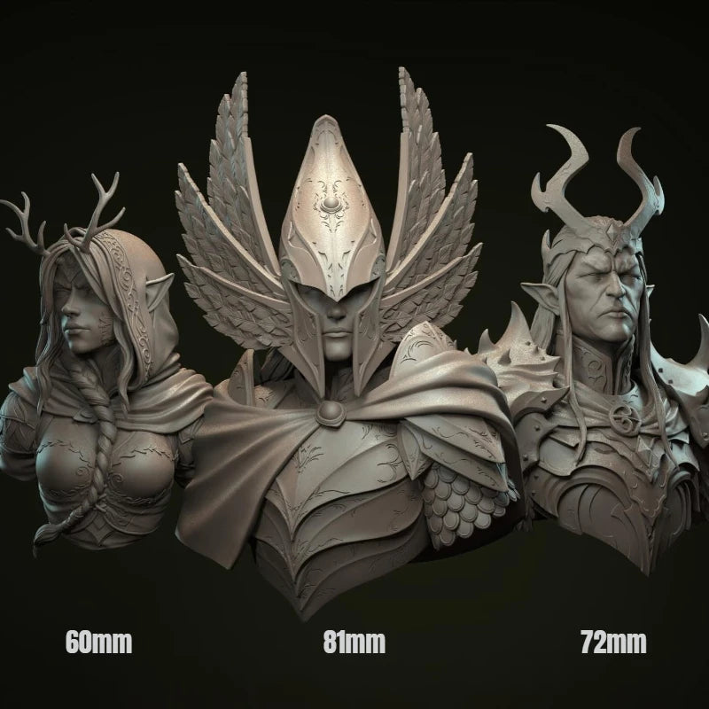 Elven Warriors, 3 Figures, Resin Model Bust Kit, Fantasy Theme, Unassembled and Unpainted