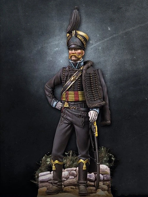 75mm Napoleonic Hussar Officer, Resin Model Figure Kit, Unassembled and Unpainted