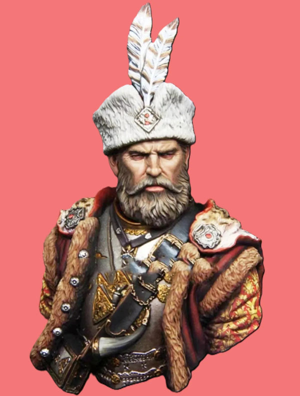 1/10 Napoleonic Russian Cossack Officer with Plumed Fur Hat, Resin Model Bust Kit, Unassembled and Unpainted