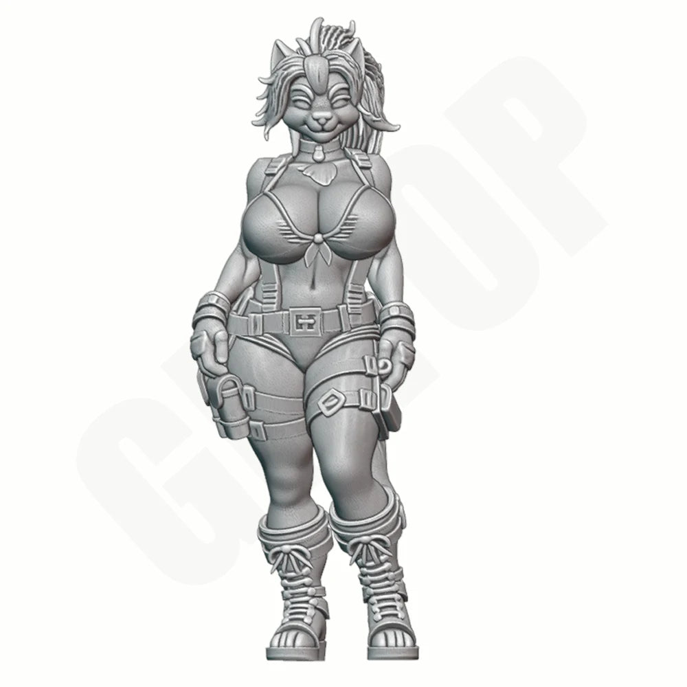 1/24 Wolf-Girl Warrior, Resin Model Figure Kit, Fantasy Theme, Unassembled and Unpainted
