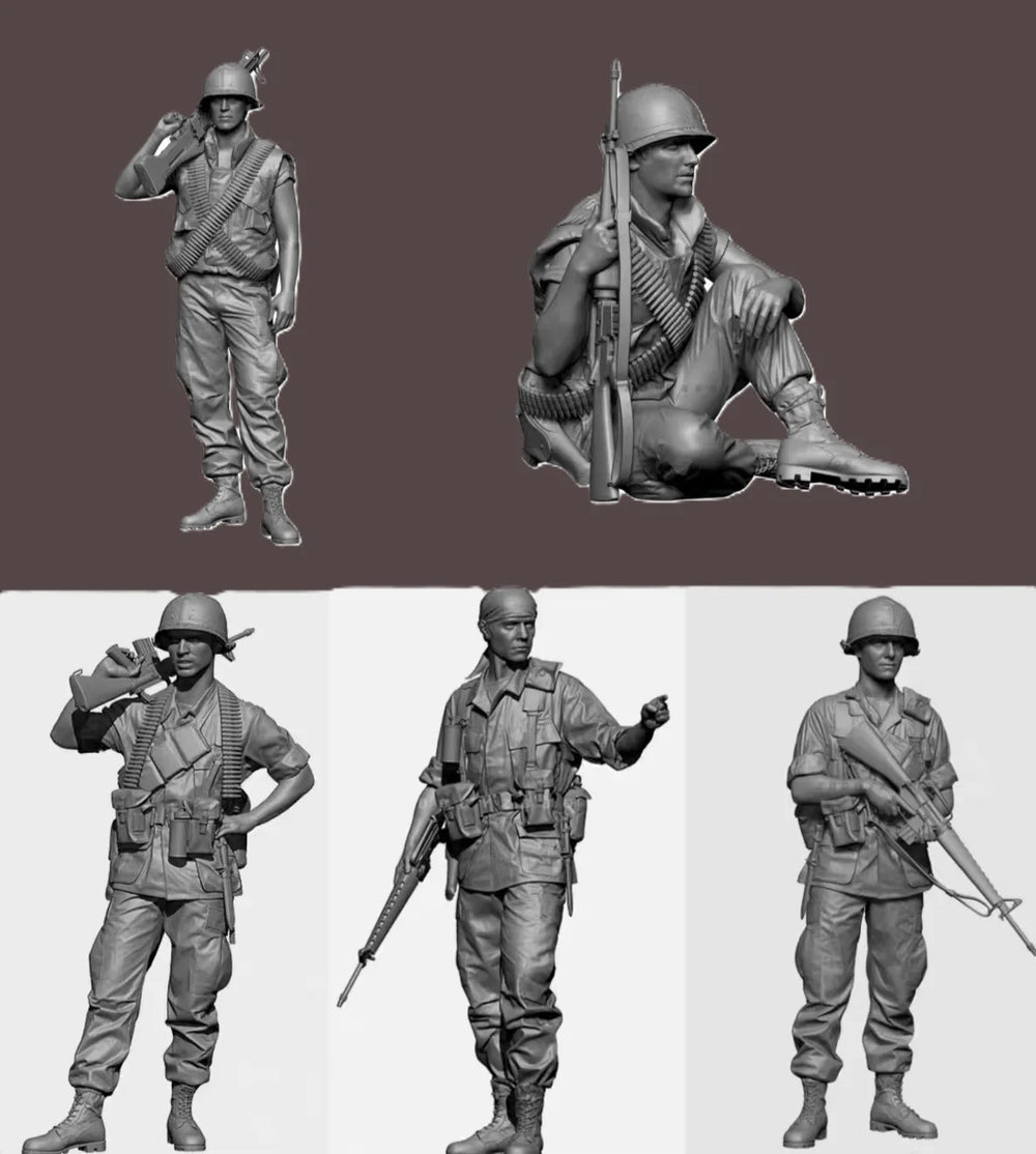 1/35 WWI French Infantry with Rifles and Bayonets, 5 Figures, Resin Model Figure Kit, Unassembled and Unpainted