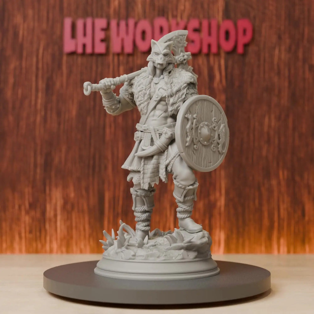 75mm Wolf-Masked Barbarian, Resin Model Figure Kit, Fantasy Theme, Unassembled and Unpainted