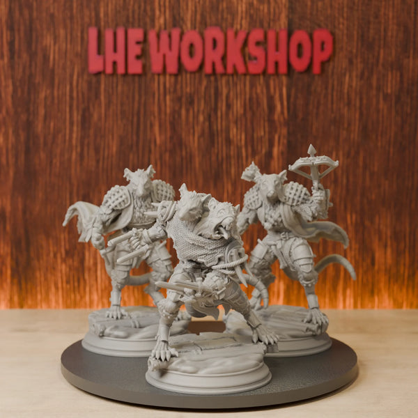 38mm Ratfolk Vermin Grunts, 3 Figures, Resin Model Figure Kit, Fantasy Theme, Unassembled and Unpainted