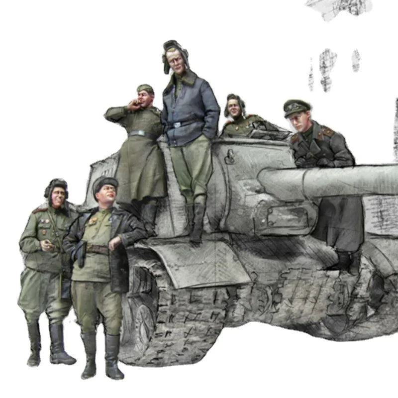 1/35 WWII Soviet Tank Crew, 6 Figures, Resin Model Figure Kit, Unassembled and Unpainted