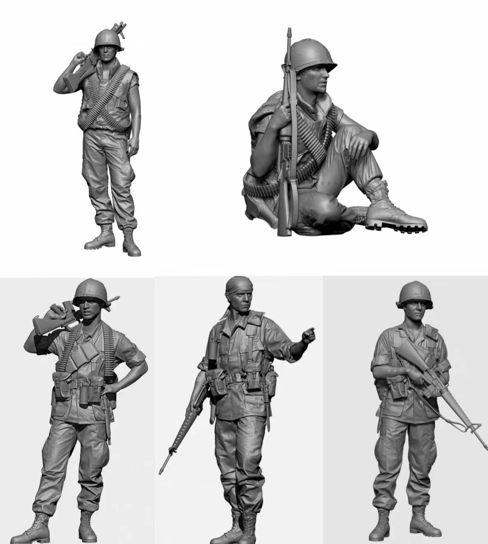 1/35 WWI French Infantry with Rifles and Bayonets, 5 Figures, Resin Model Figure Kit, Unassembled and Unpainted