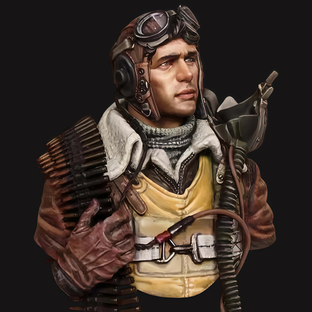 1/10 WWII Fighter Pilot with Aviator Goggles, Resin Model Bust Kit, Unassembled and Unpainted