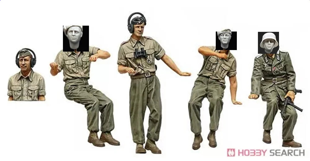 1/35 WWII Panzer IV Tank with Crew and Infantry, 5 Figures, Resin Model Figure Kit, Unassembled and Unpainted