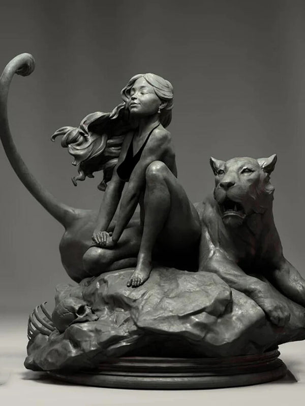 1/24 Succubus with Demon Beast, 2 Figures, Resin Model Figure Kit, Fantasy Theme, Unassembled and Unpainted