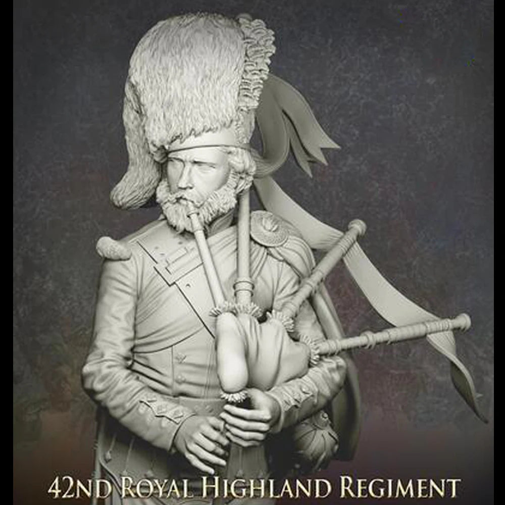 1/10 Napoleonic 42nd Highland Piper, Resin Model Bust Kit, Unassembled and Unpainted