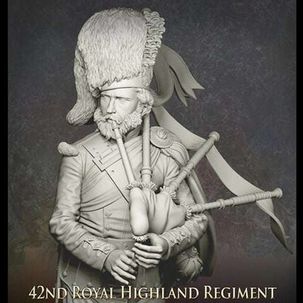 1/10 Napoleonic 42nd Highland Piper, Resin Model Bust Kit, Unassembled and Unpainted